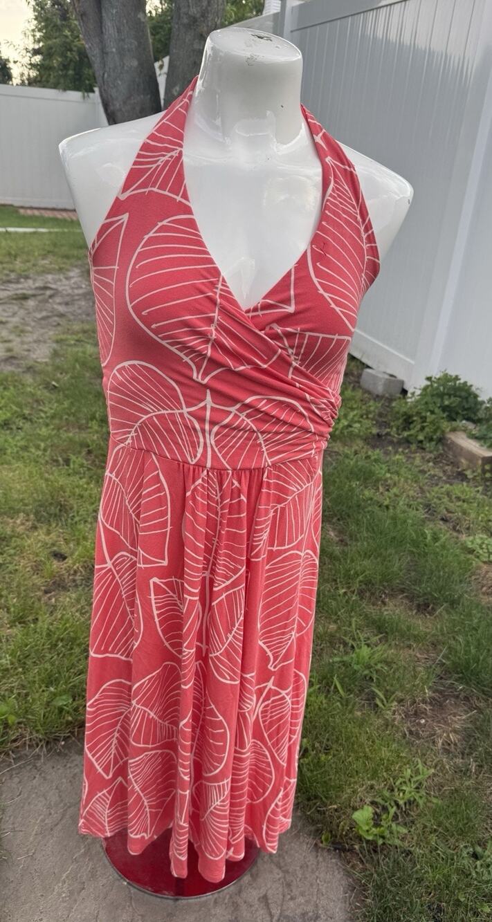 Boden Sleeveless Dress Women's Size 4R Salmon Viscose Blend Halter Leaves
